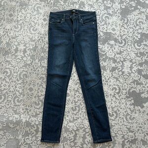 PAIGE Blue Skinny Jeans with Dark Wash and Contrast Stitching